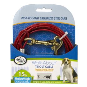 Four Paws Walk-About Tie-Out Cable Medium Weight for Dogs up to 50 lbs (Option 1: 15' Long)