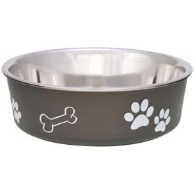 Loving Pets Stainless Steel & Espresso Dish with Rubber Base (Option 2: 5.5" Diameter, Option 1: Small)